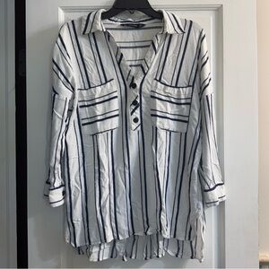 Zara Basic Navy and White Striped Shirt